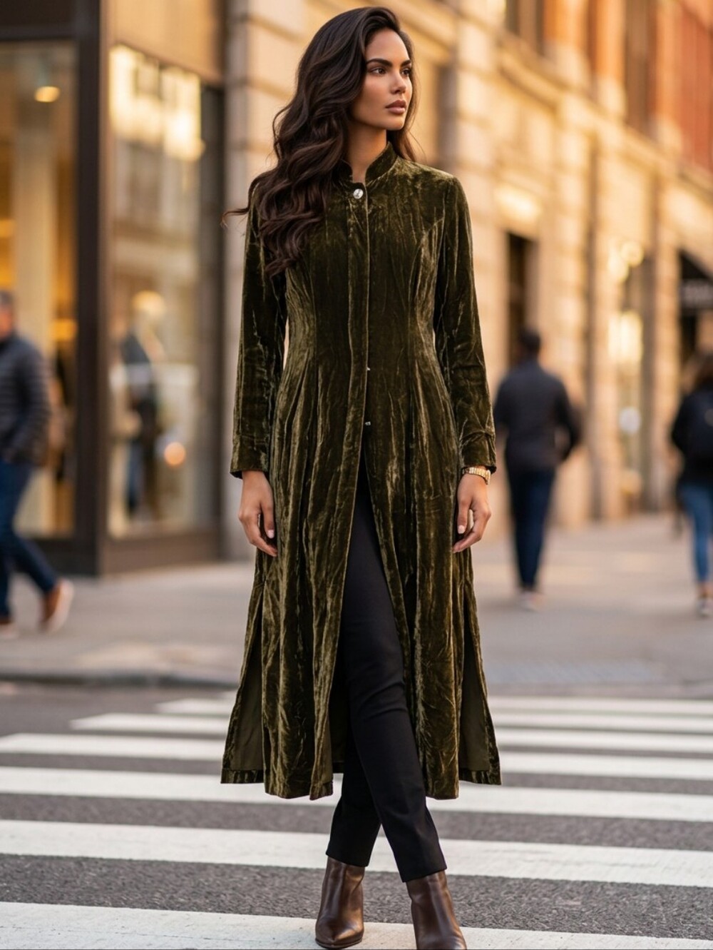 Whimsigoth Boho Luxe SZ 8 Regency Core Green Silk & Crushed Velvet Maxi Coat